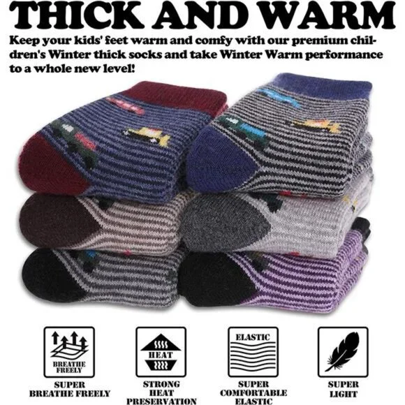 6 Pairs Kids Winter Warm Wool Socks Kids - Picture 3 of 6